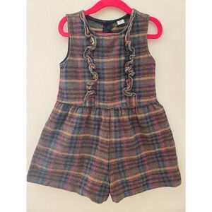 Tu Kids Plaid Ruffle Sleeveless Romper Multi Color Check Cotton Size 4-5 Years